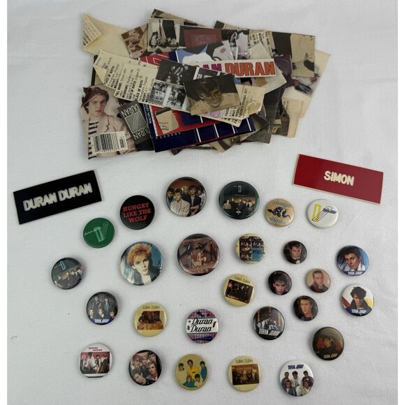 Vtg Duran Duran Photo Pin Buttons Lot of 27 w/Misc Memorabilia 1980s Rock & Pop - Picture 1 of 6